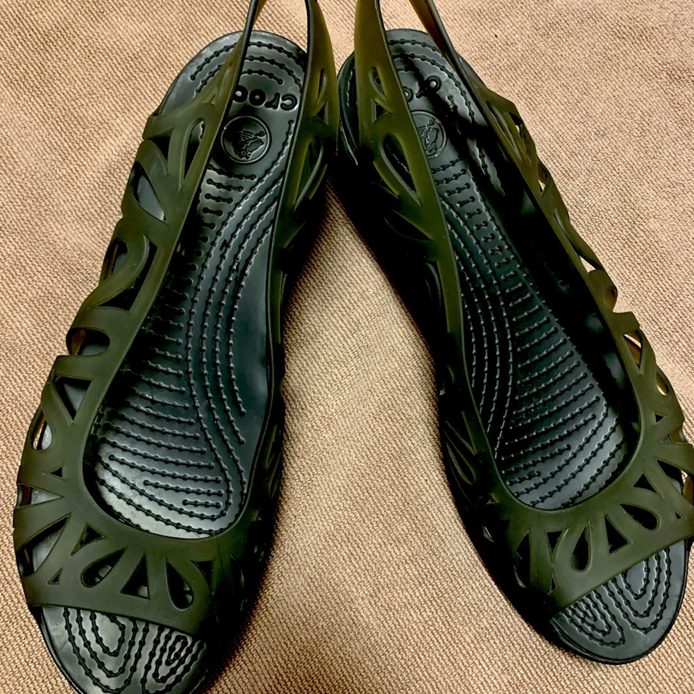 Croc sandals with chunky heel sz 10